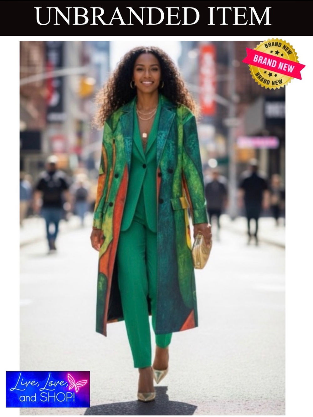 COAT: Lightweight, Oversized Green, Orange, & Yellow Artistic Design, NWOT - Picture 1 of 11